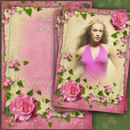 Винтажная женская рамка для фото с розовыми розами - Очарование винтажных фотографий