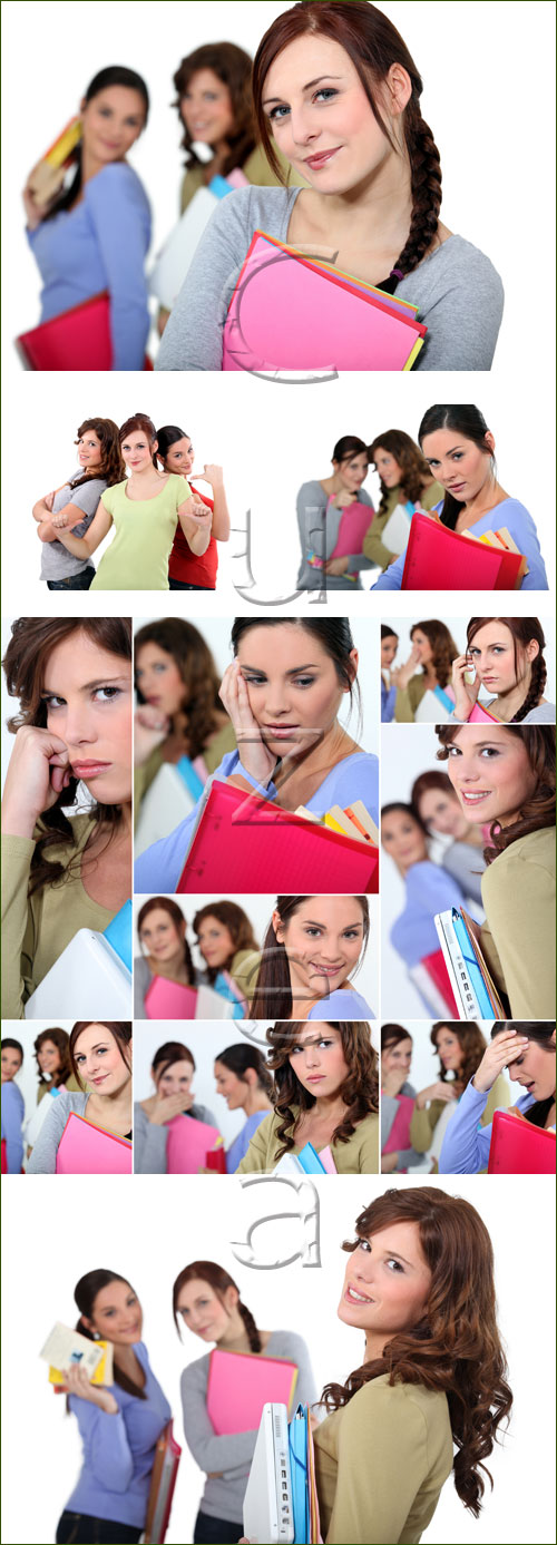  - / Young female students on white - stock photo