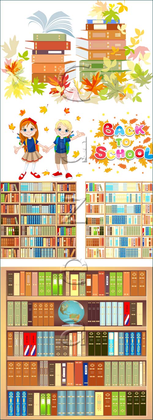 Bookcase with a globe and books - vector stock