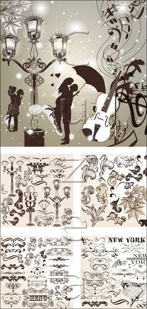 Vintage elements and couple collage - vector stock