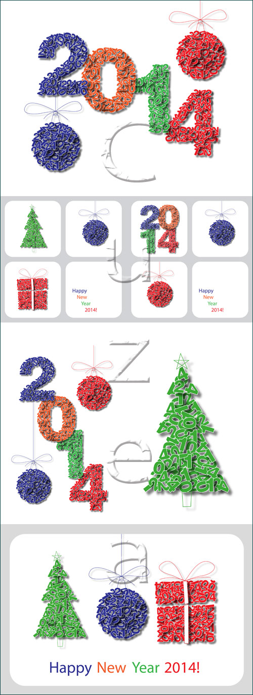 Inscriptions 2014 with gifts - vector stock