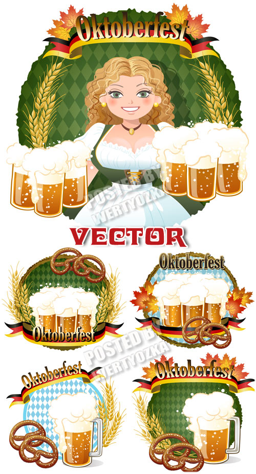     / Girl with glasses of beer - vector