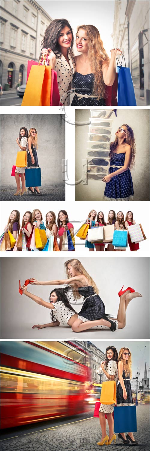 Shoping girls in color clothers - stock photo