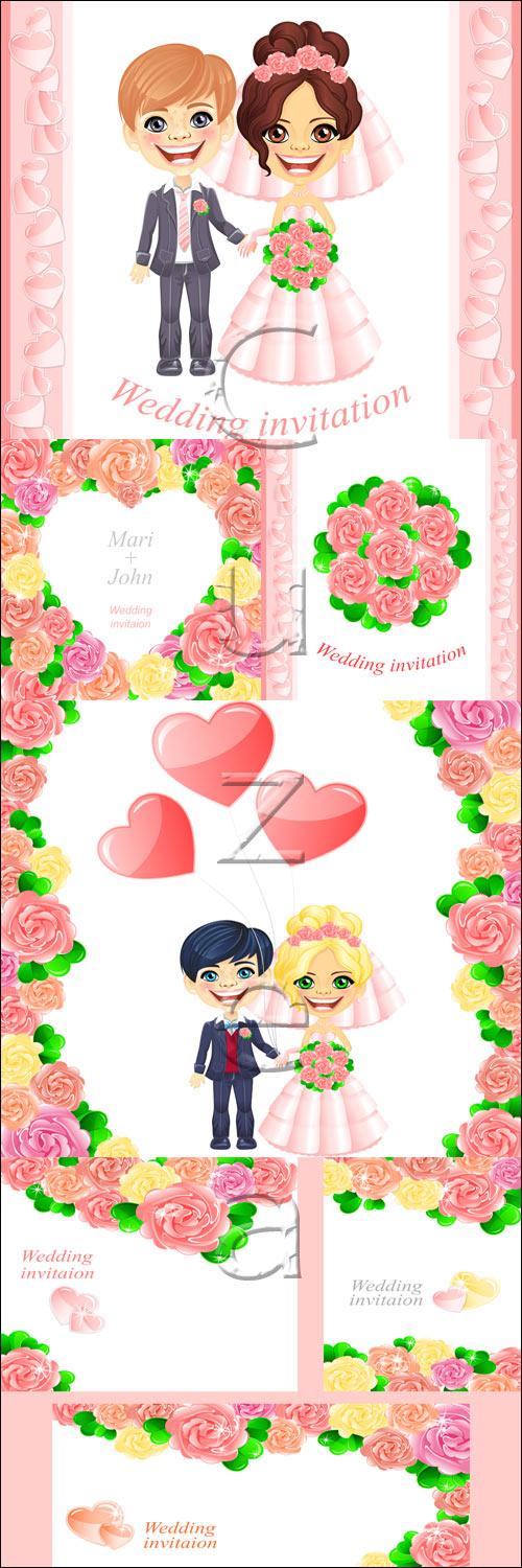Wedding day invitation with roses - vector stock