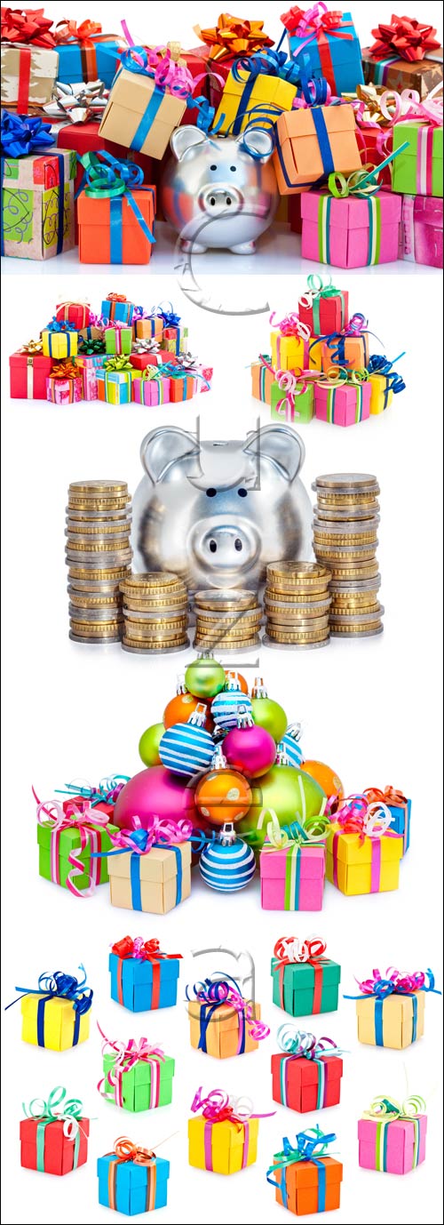 Gifts and pig moneybox - stock photo