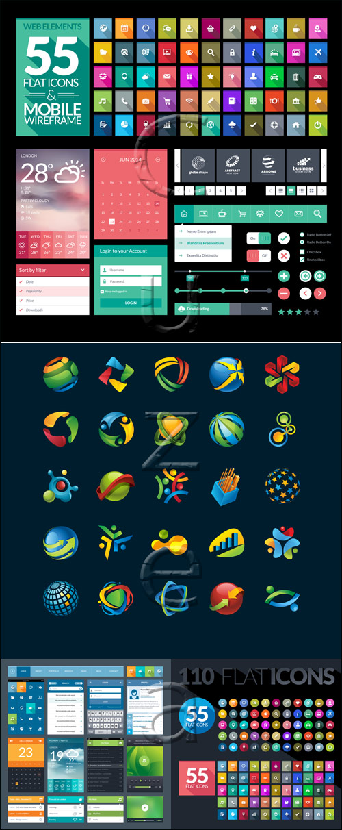 Set of flat icons for mobile app and web - vector stock