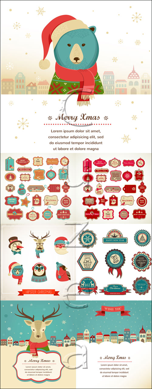 Cristmass vector labels and backgrounds, 2014