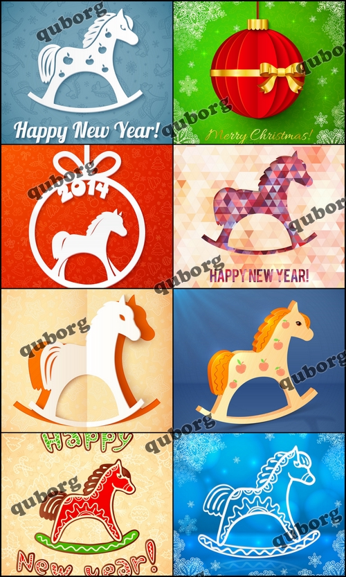Stock Vector - Paper Christmas Cards with Horses