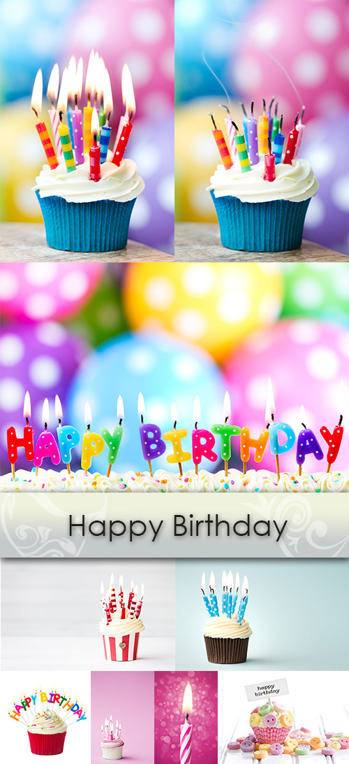 Happy birthday, cupcakes with candles -  ,   