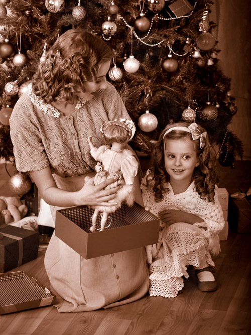 Рождество, семейный праздник - винтажный сток фото