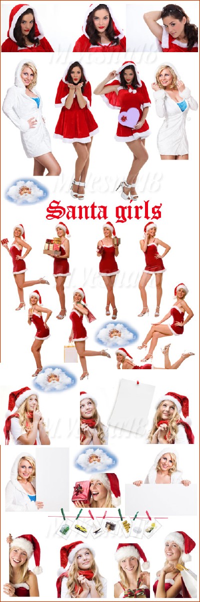    ,   / Santa girls on white background, raster clipart