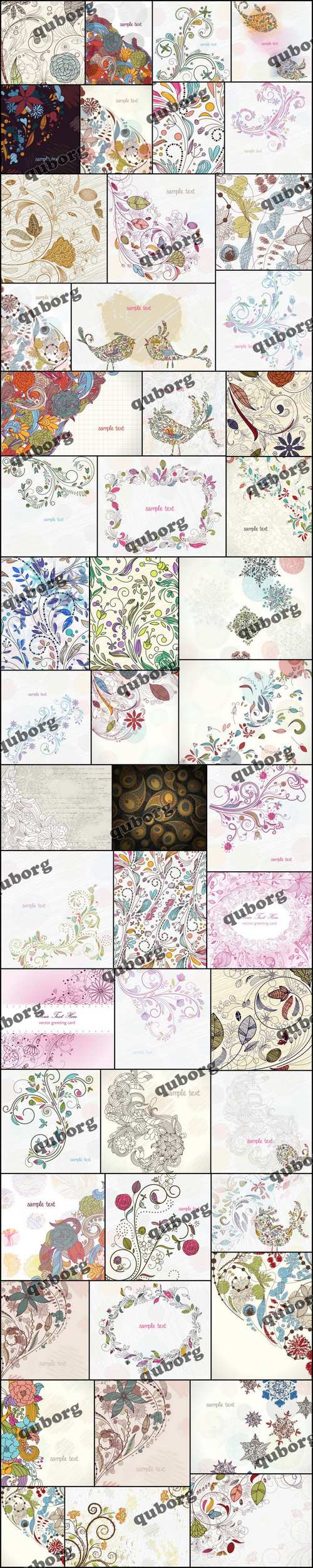 Stock Vector - 50 Doodle Floral Illustrations Set