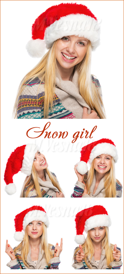     -,   / Smiling blonde in the header of Santa Claus, raster clipart