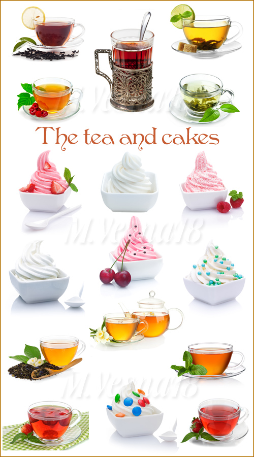     ,   / Cups of tea and cakes, raster clipart