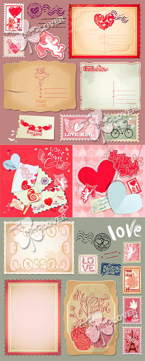 Retro postcards and post stamps for Valentines day 0559