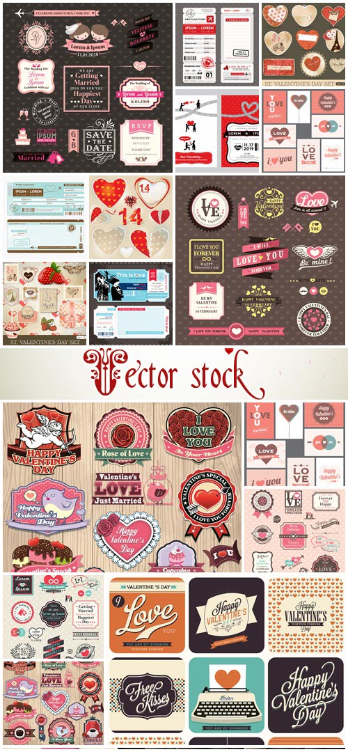 Love labels and wedding elements - vector stock