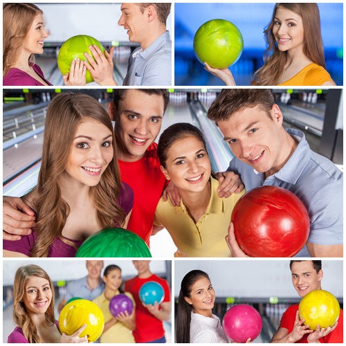 Young people in the bowling - stock photo