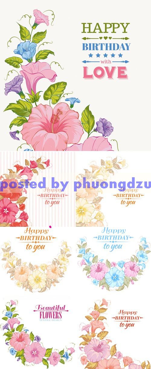 Birthday Cards with Flowers Vector