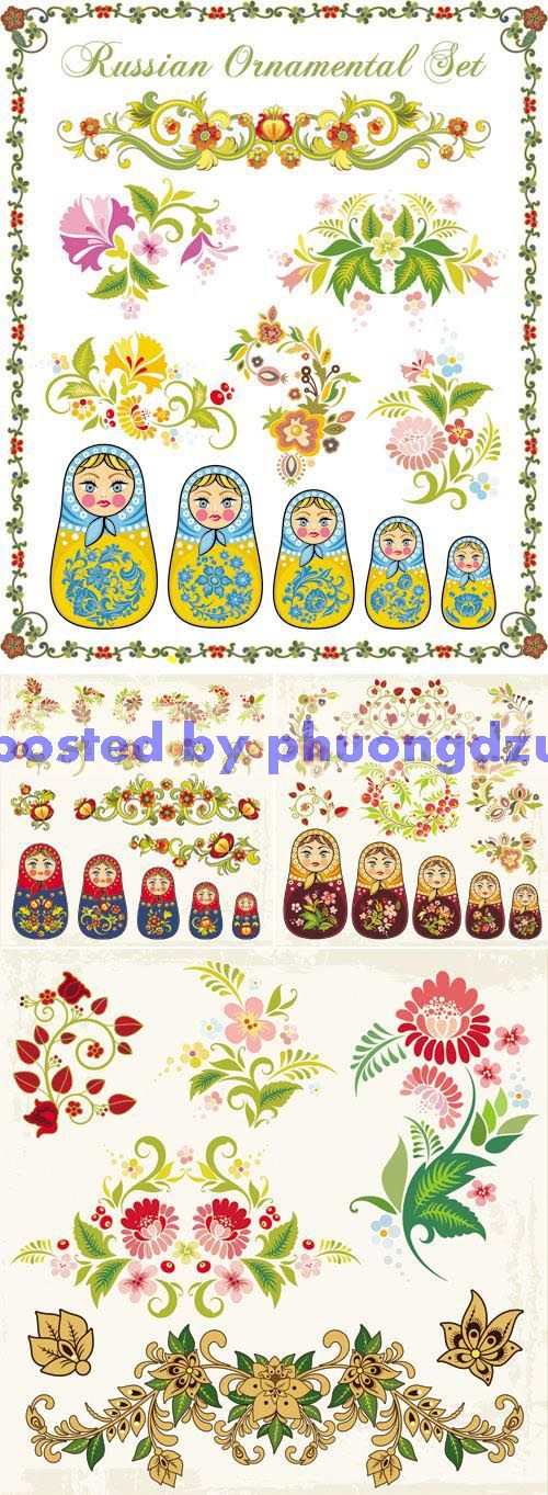 Russian Floral Ornaments Vector