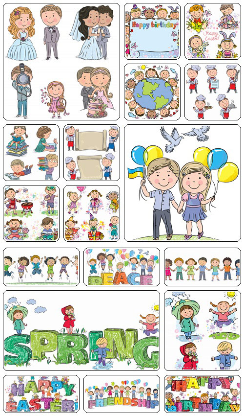Big children collection in different situation and holidays  - vector stock