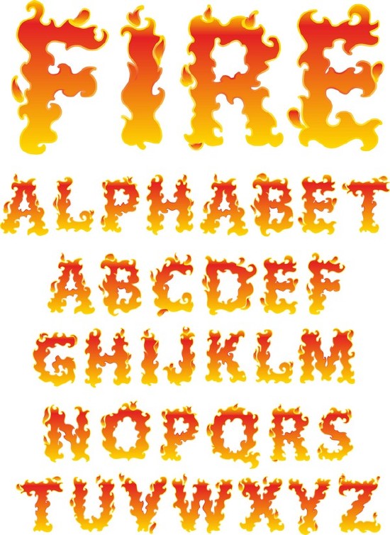 Алфавит: Огонь, латинские буквы (прозрачный фон)
