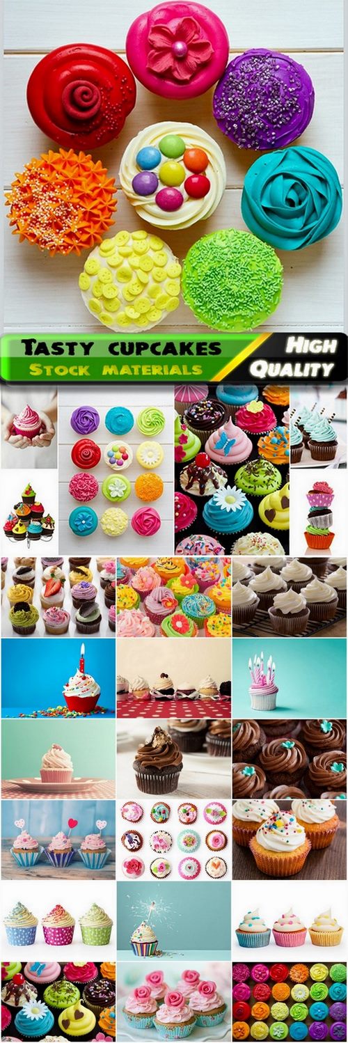 Cupcakes decorated by cream flowers - 25 HQ Jpg