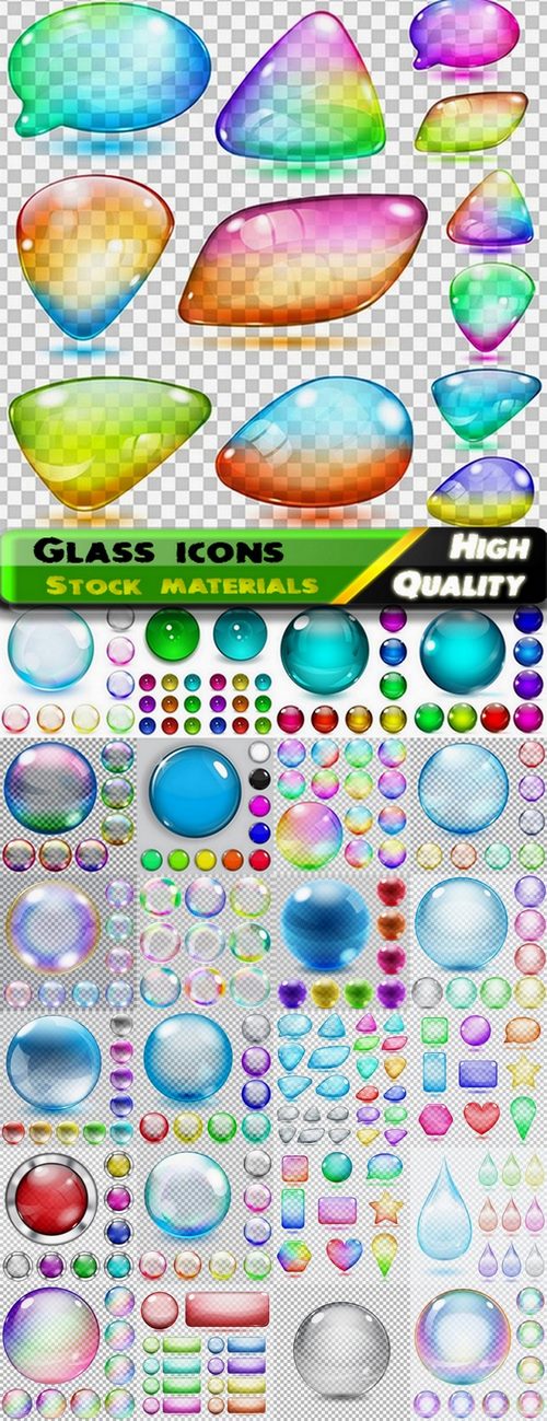 Glass icons and buttons and banners with bubbles - 25 Ai