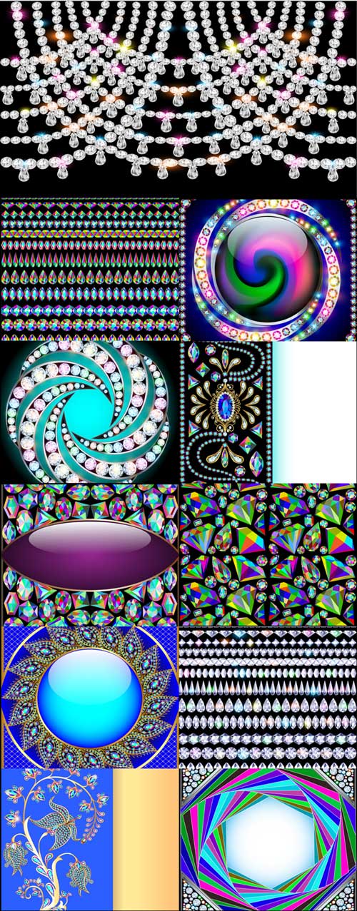 Colorful vector diamonds seamless pattern, borders and backgrounds