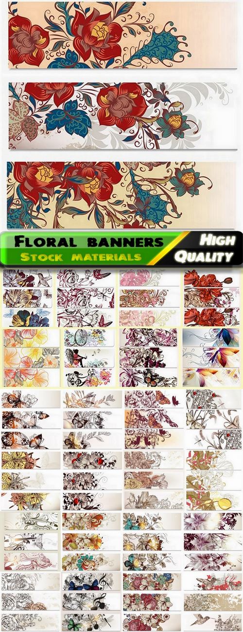 Floral banners with flowers and leaves - 25 Ai