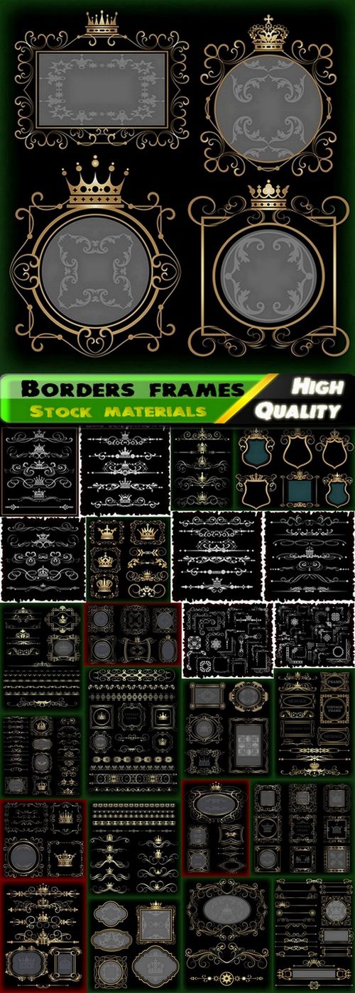 Borders and vintage frames on black - 25 Eps
