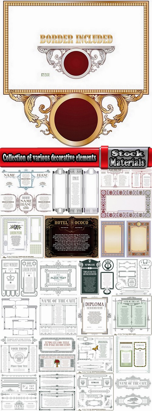 Collection of various decorative elements for design elements certificates and brochures 25 Eps