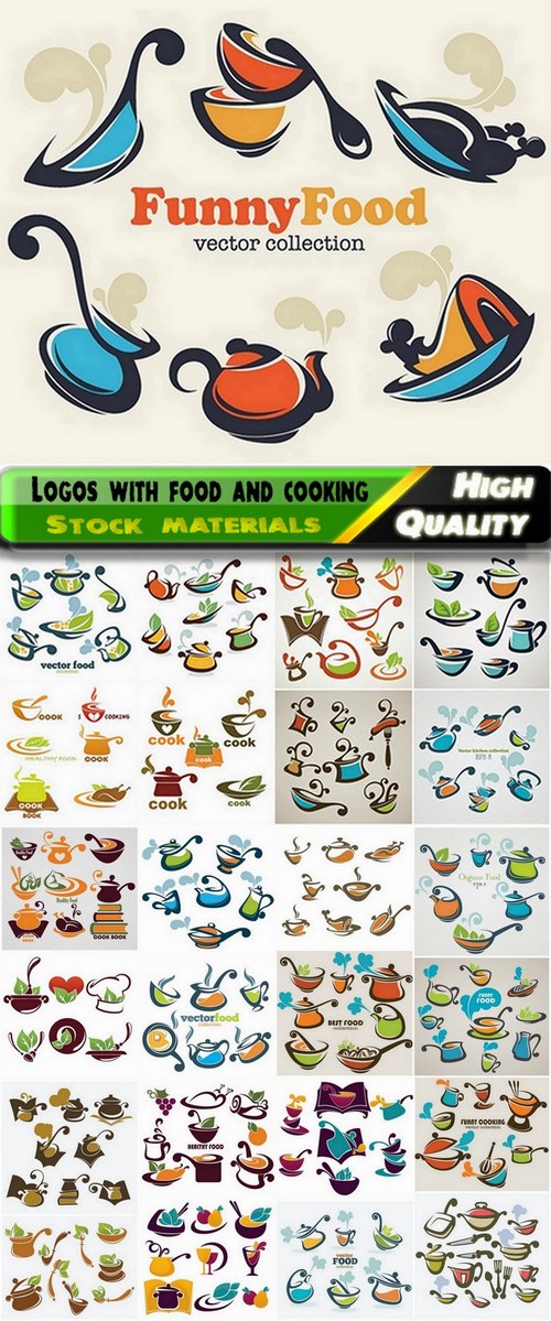 Logos with food and cooking in vector from stock - 25 Eps