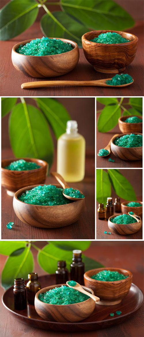 Spa backgrounds, aromatic oils and sea salt - stock photos