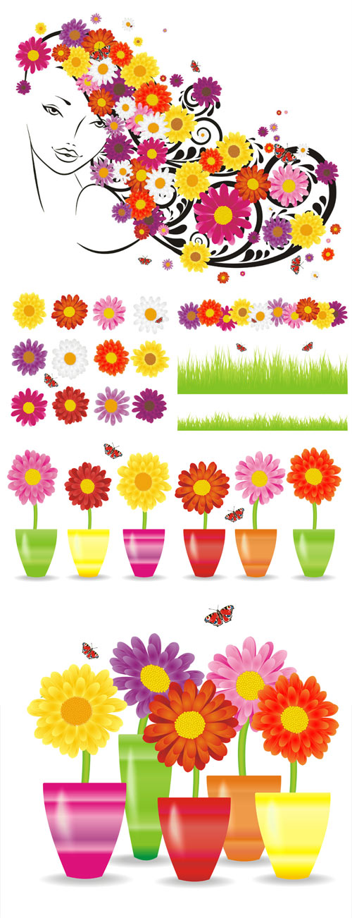 Flowers, girl with flowers vector 3