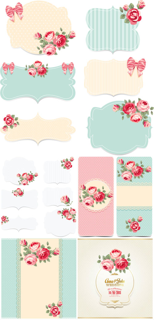 Vintage vector background with roses and cards