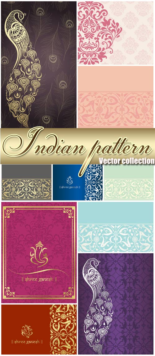 Indian patterns, vector backgrounds with ornaments