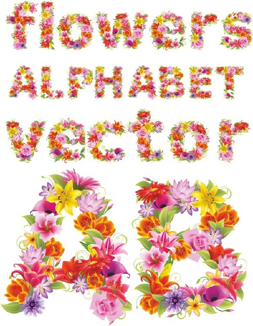 Алфавит в векторе: Красивые цветы (строчные и прописные буквы)