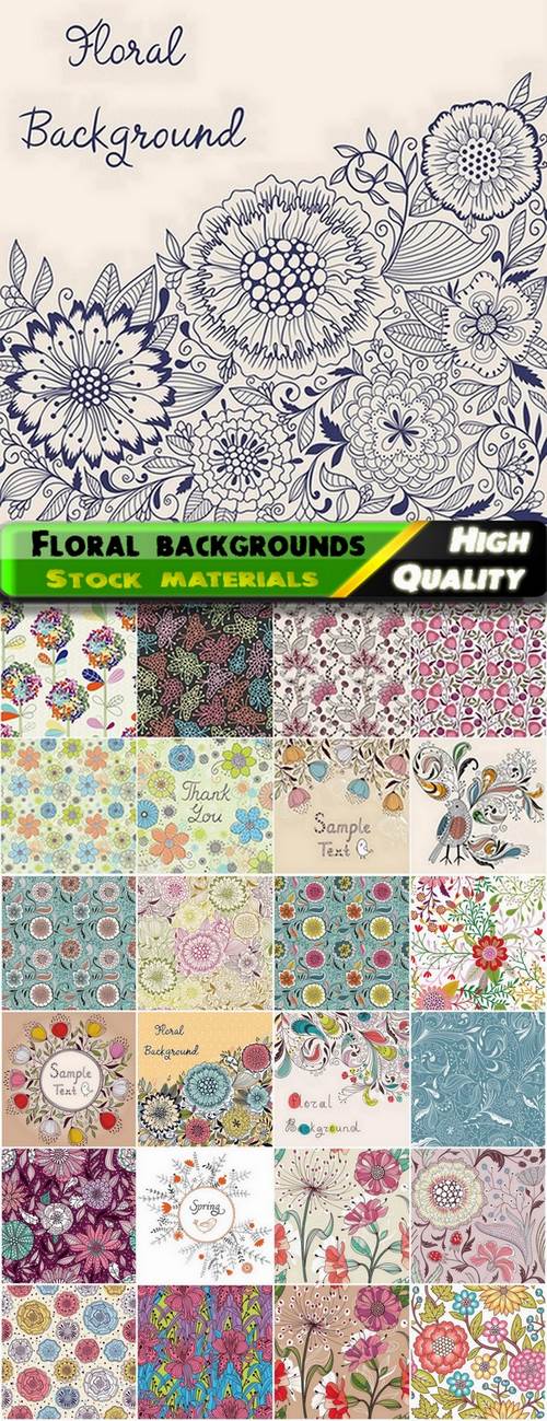 Floral backgrounds and seamless patterns - 25 Eps
