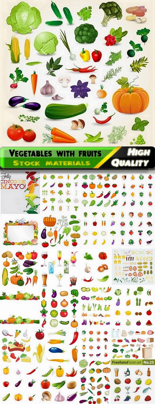 Vegetables with fruits vector illustration - 25 Eps
