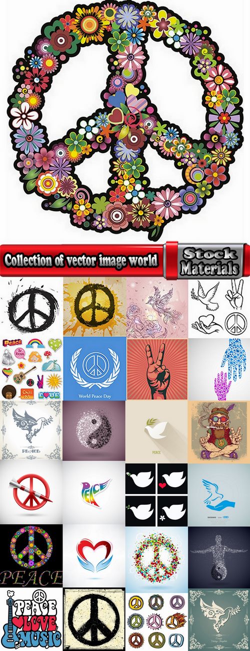 Collection of vector image world harmony sign of reconciliation dove 25 Eps