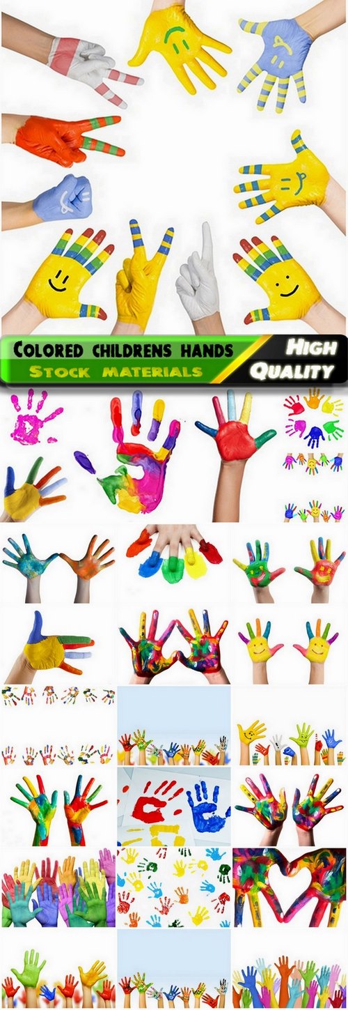 Colored childrens hands - 25 HQ Jpg