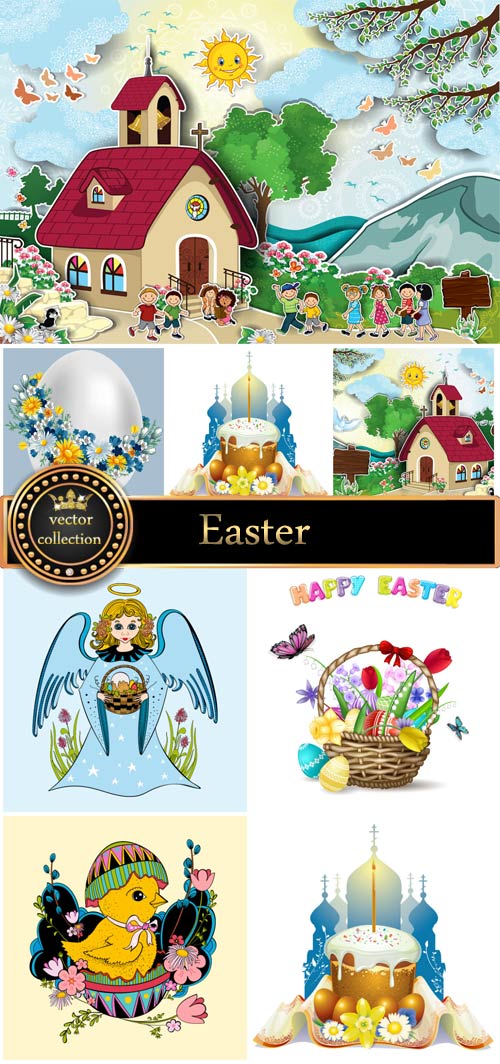 Easter basket with Easter eggs, angel vector 3