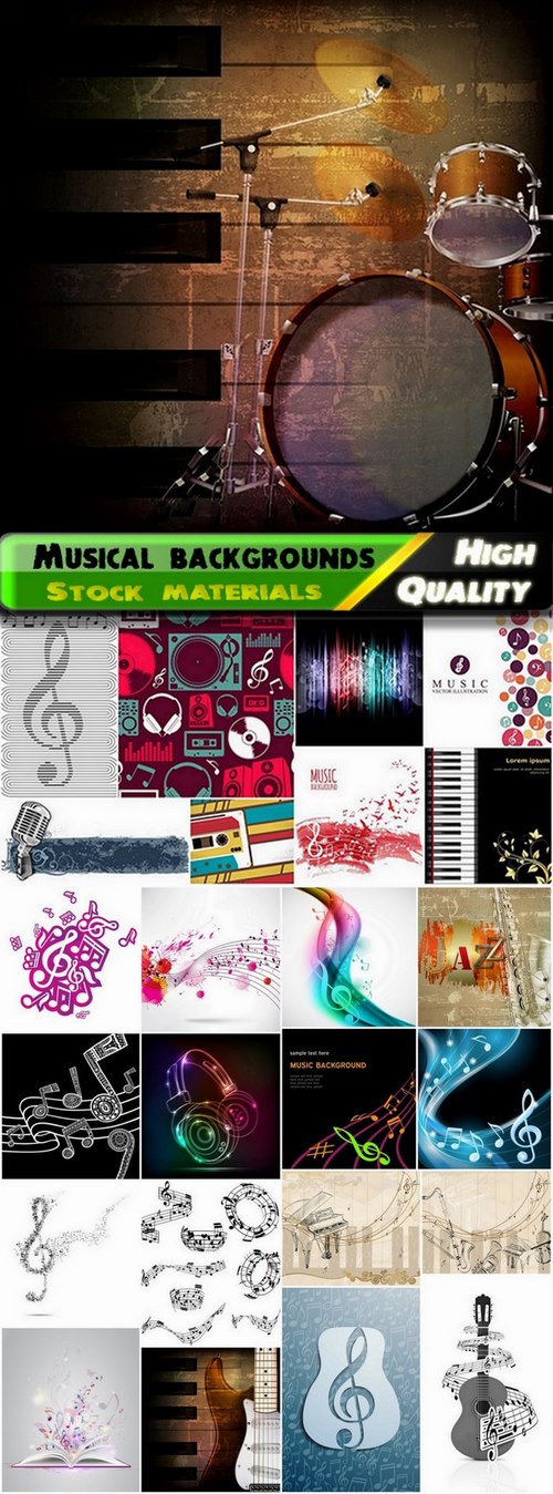 Musical backgrounds with instruments and notes - 25 Eps