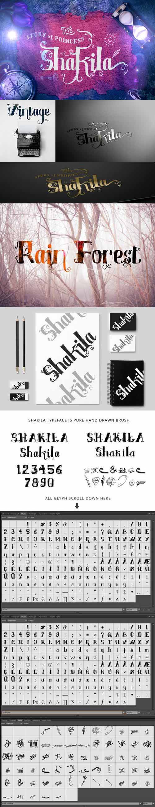 Shakila Typeface Hand Drawn And Ornaments