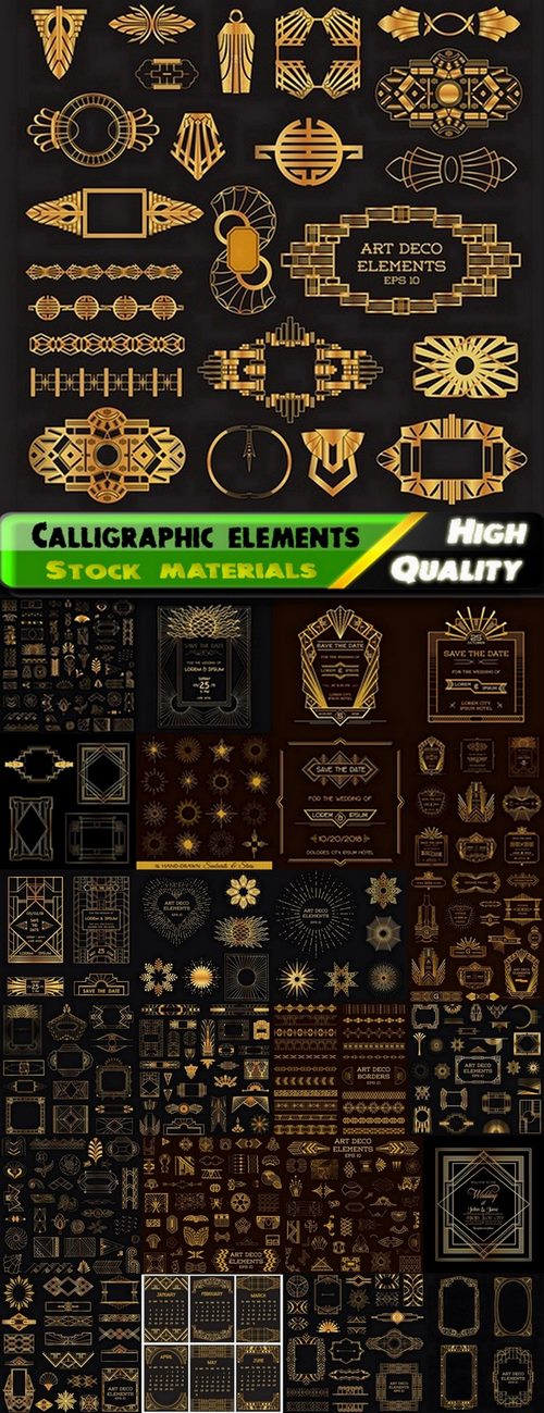 Vintage gold frames and calligraphic elements - 25 Eps