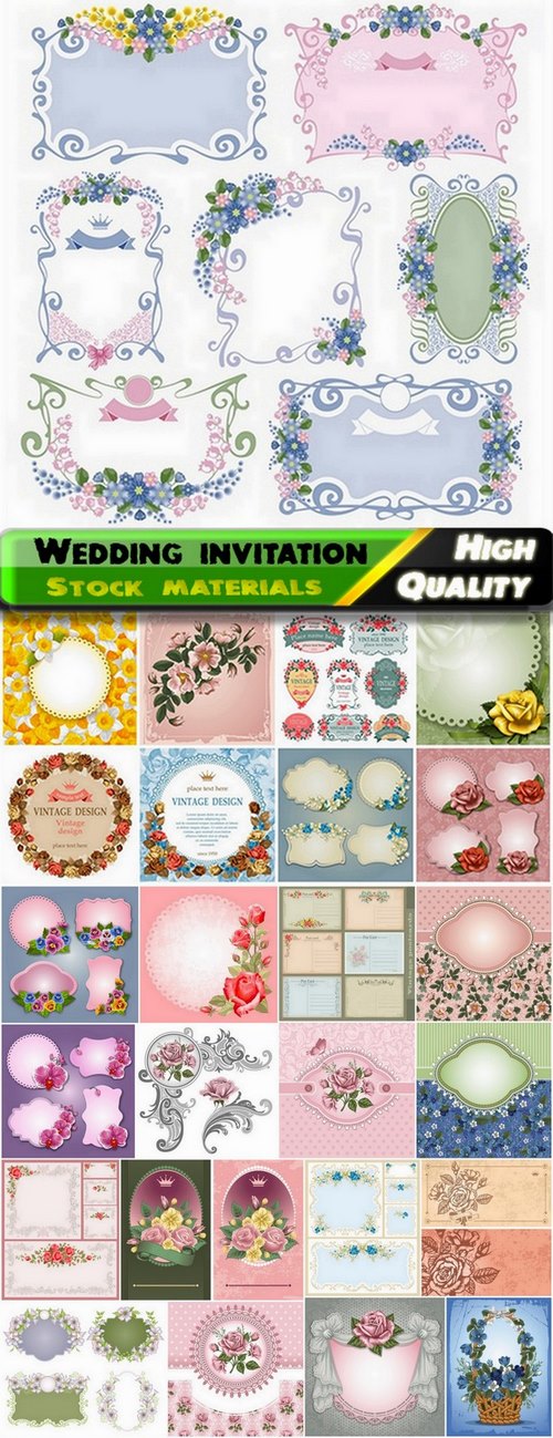 Frames with flowers for wedding invitation - 25 Eps
