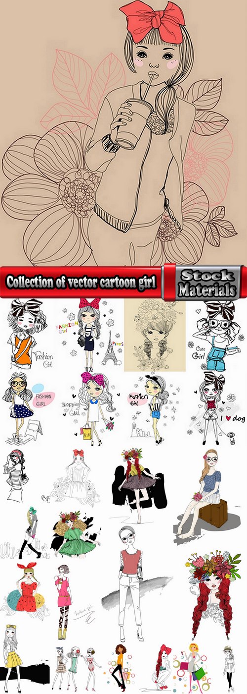 Collection of vector cartoon girl image are shopping #2-25 Eps