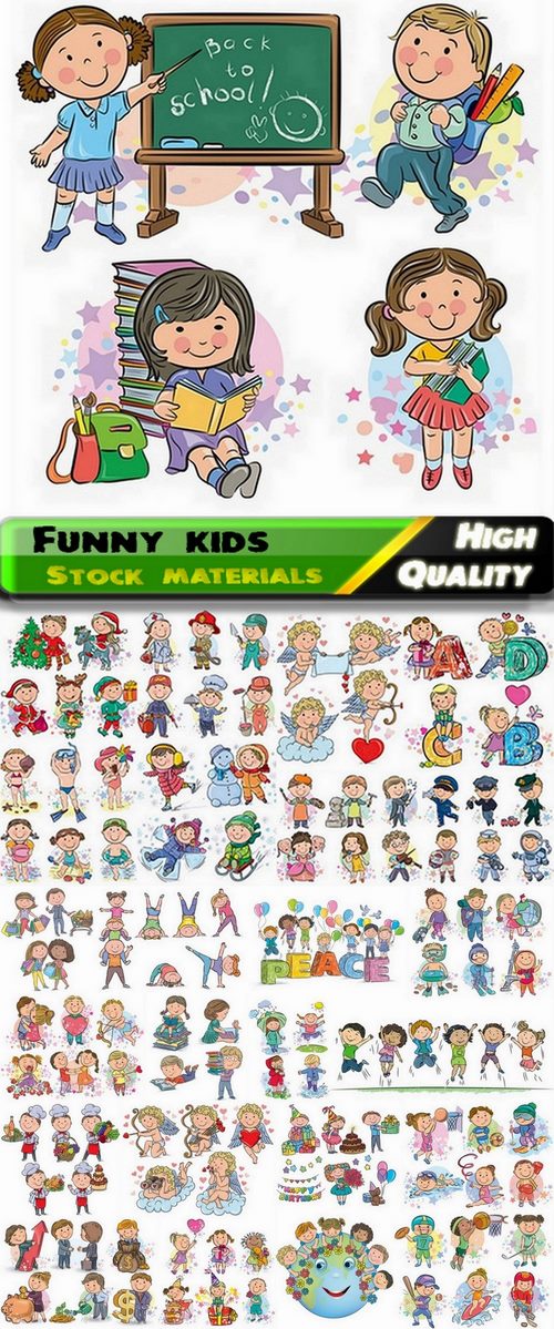 Illustrations of happy and funny kids and children playing  3